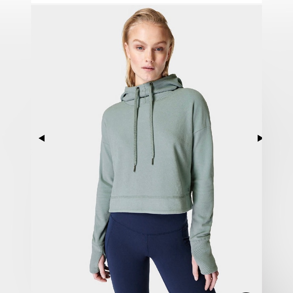 Olive Green Escape Luxe Fleece Cropped Hoodie by Sweaty Betty